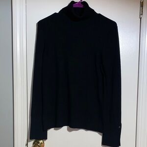 Bogner Black Ribbed Knit Sweater with Slit Buttoned Wrist